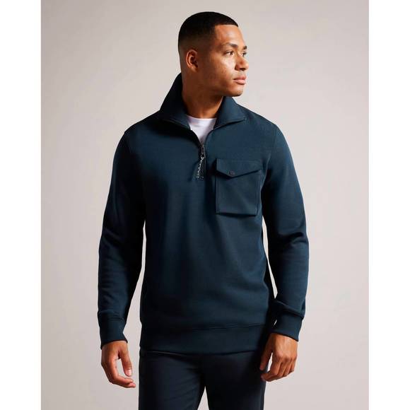 NEW TED BAKER men ecos half zip cotton sweatshirt in navy - Picture 3 of 3